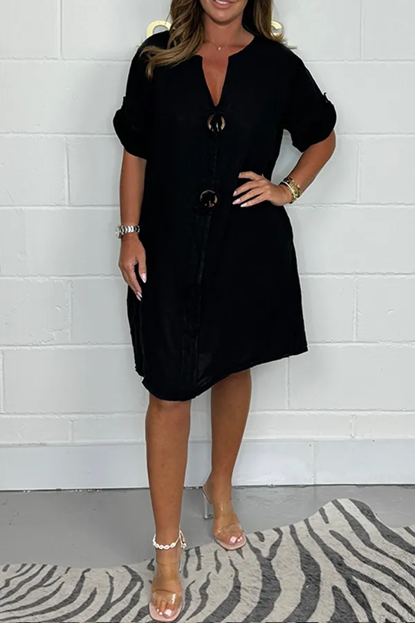 2024 New plus size button-up tunic dress