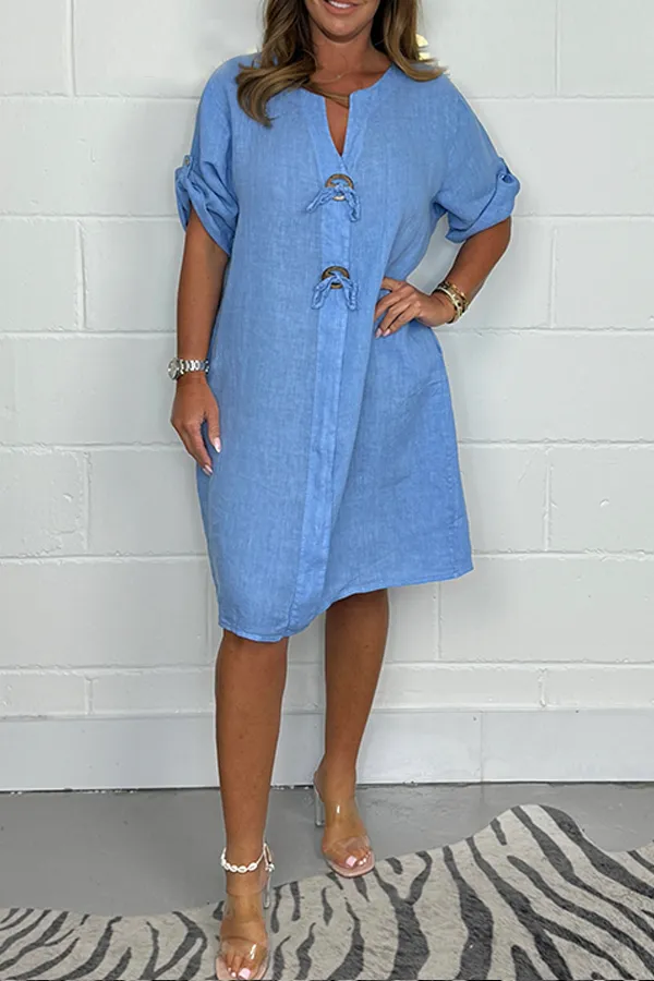 2024 New plus size button-up tunic dress