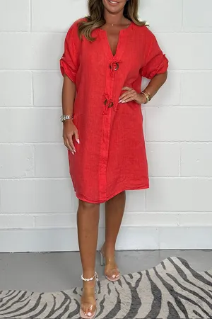 2024 New plus size button-up tunic dress
