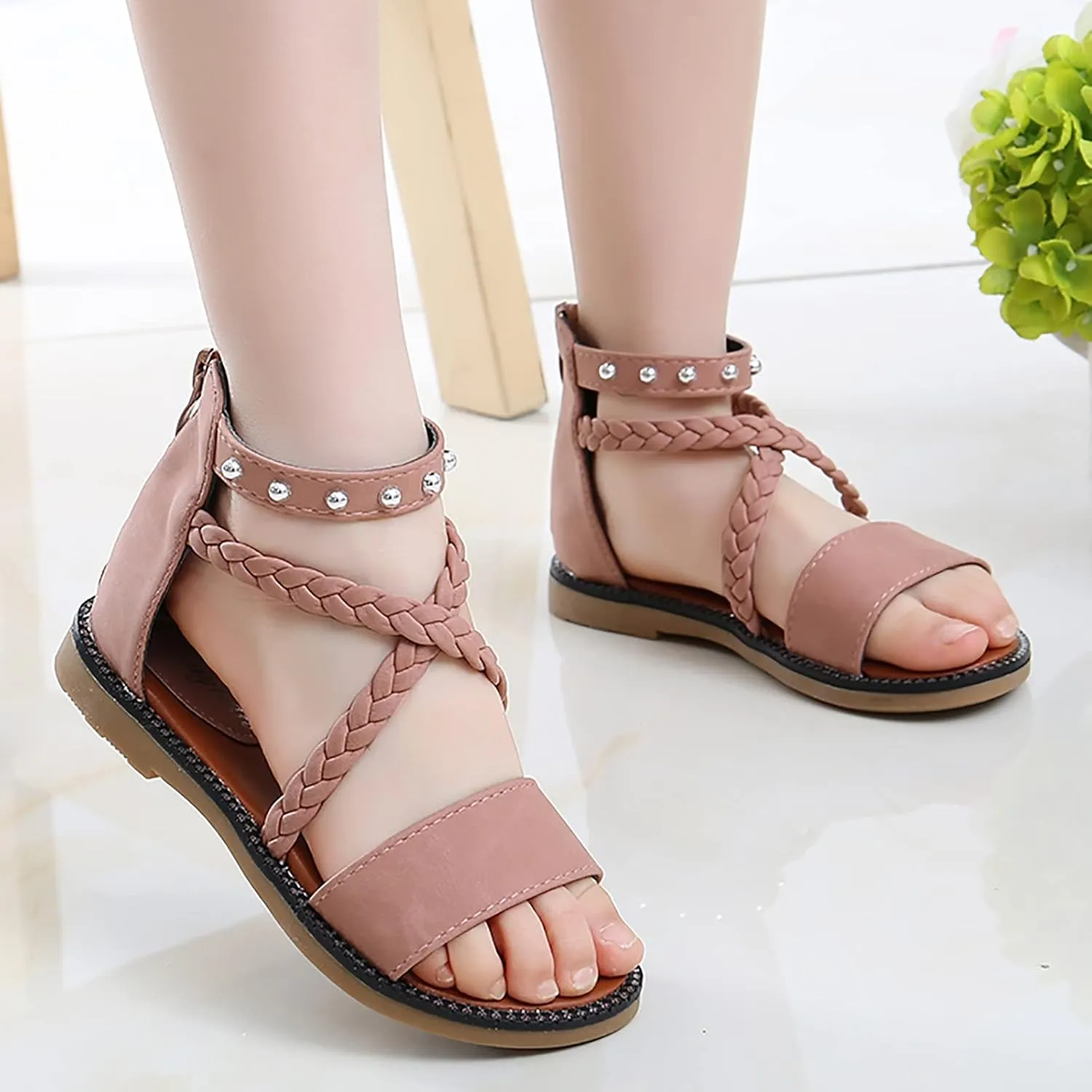 2025 Girls Sandals Princess Shoes Soft Sole Beach Sandals Kids Roman Shoes