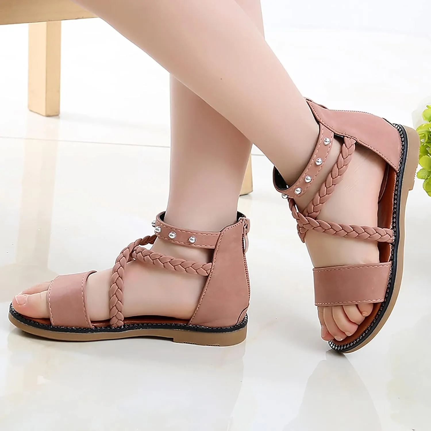 2025 Girls Sandals Princess Shoes Soft Sole Beach Sandals Kids Roman Shoes