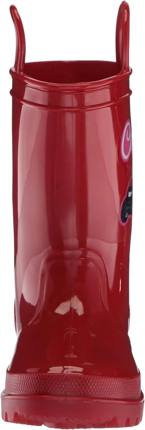 Ad Tec 8 Inch Toddlers Girls Easy On/Off Rain Boots - Red Synthetic Waterproof PVC Lightweight and Flexible Boot, Slip-Resistant Outsole for Traction on Slick Surfaces