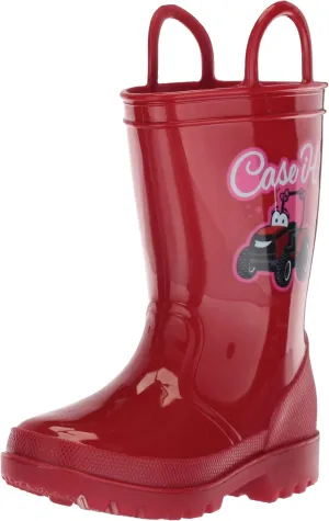 Ad Tec 8 Inch Toddlers Girls Easy On/Off Rain Boots - Red Synthetic Waterproof PVC Lightweight and Flexible Boot, Slip-Resistant Outsole for Traction on Slick Surfaces