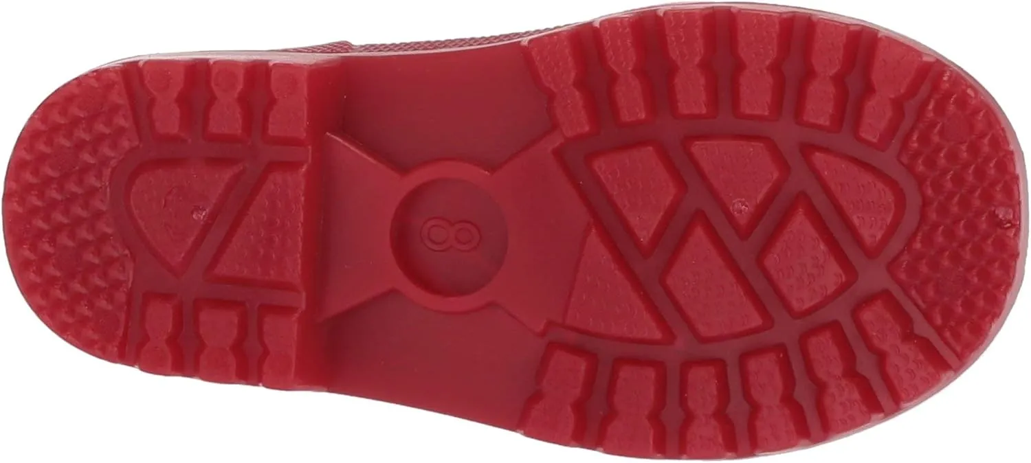 Ad Tec 8 Inch Toddlers Girls Easy On/Off Rain Boots - Red Synthetic Waterproof PVC Lightweight and Flexible Boot, Slip-Resistant Outsole for Traction on Slick Surfaces