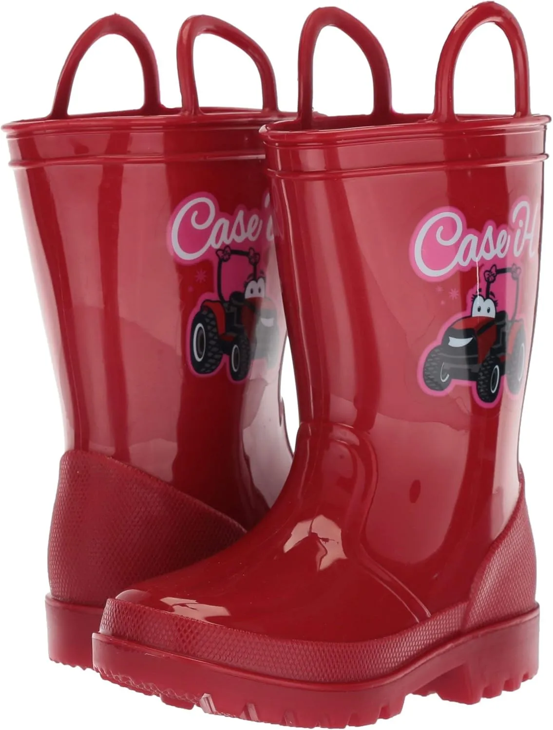 Ad Tec 8 Inch Toddlers Girls Easy On/Off Rain Boots - Red Synthetic Waterproof PVC Lightweight and Flexible Boot, Slip-Resistant Outsole for Traction on Slick Surfaces