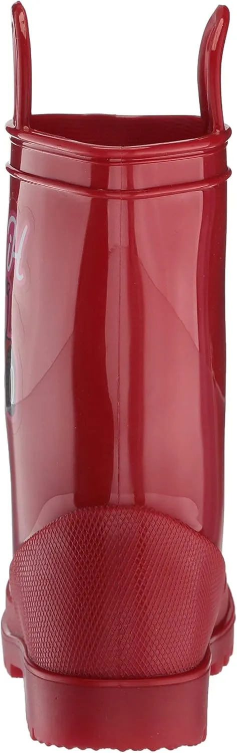 Ad Tec 8 Inch Toddlers Girls Easy On/Off Rain Boots - Red Synthetic Waterproof PVC Lightweight and Flexible Boot, Slip-Resistant Outsole for Traction on Slick Surfaces