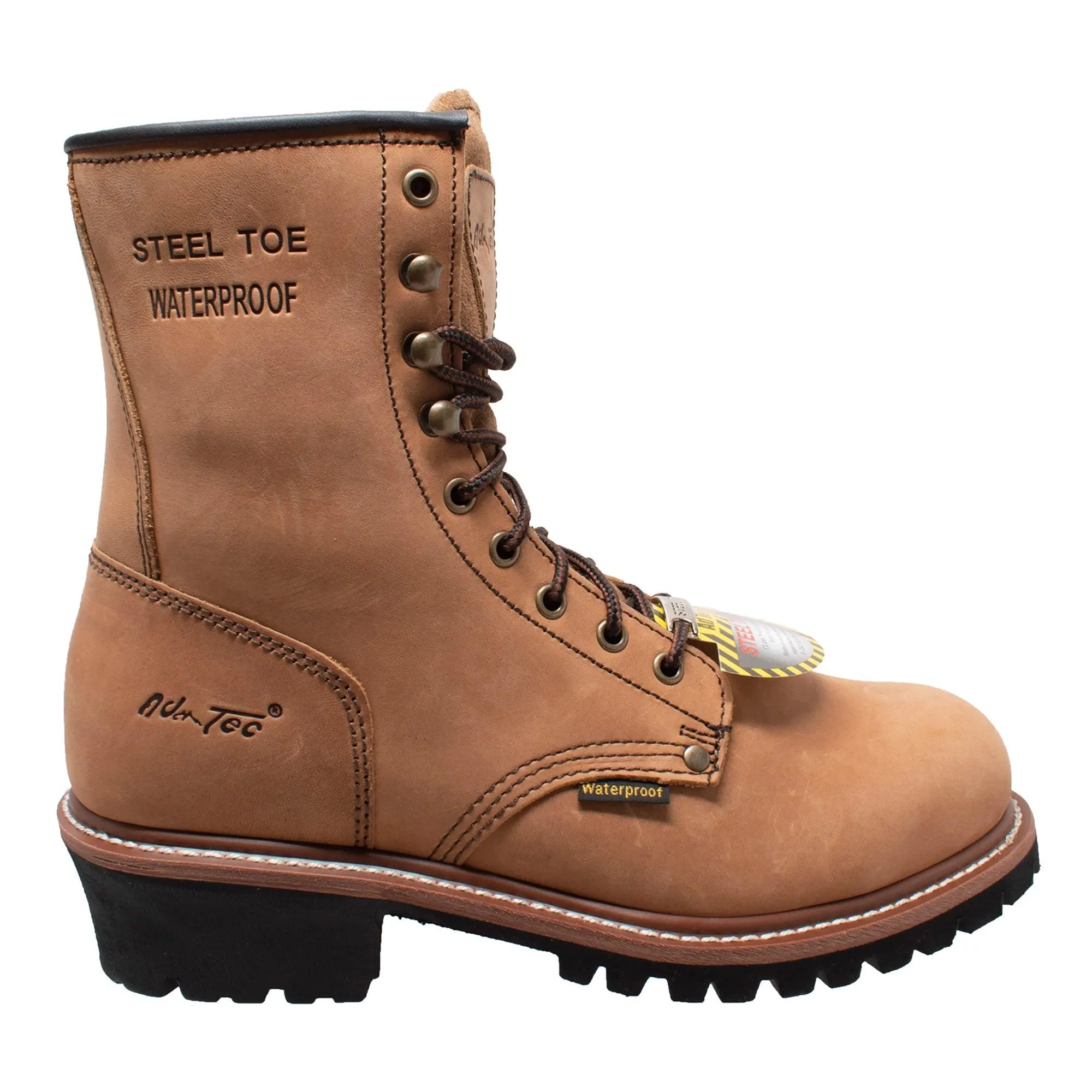 AdTec Men's 9" Waterproof Steel Toe Logger Brown