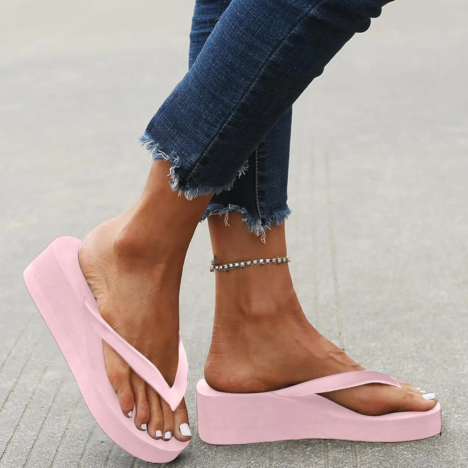 Arch Support Flip Flops for Women Women's Ladies Platform Wedges Bohemian Beach Shoes Slippers Sandals