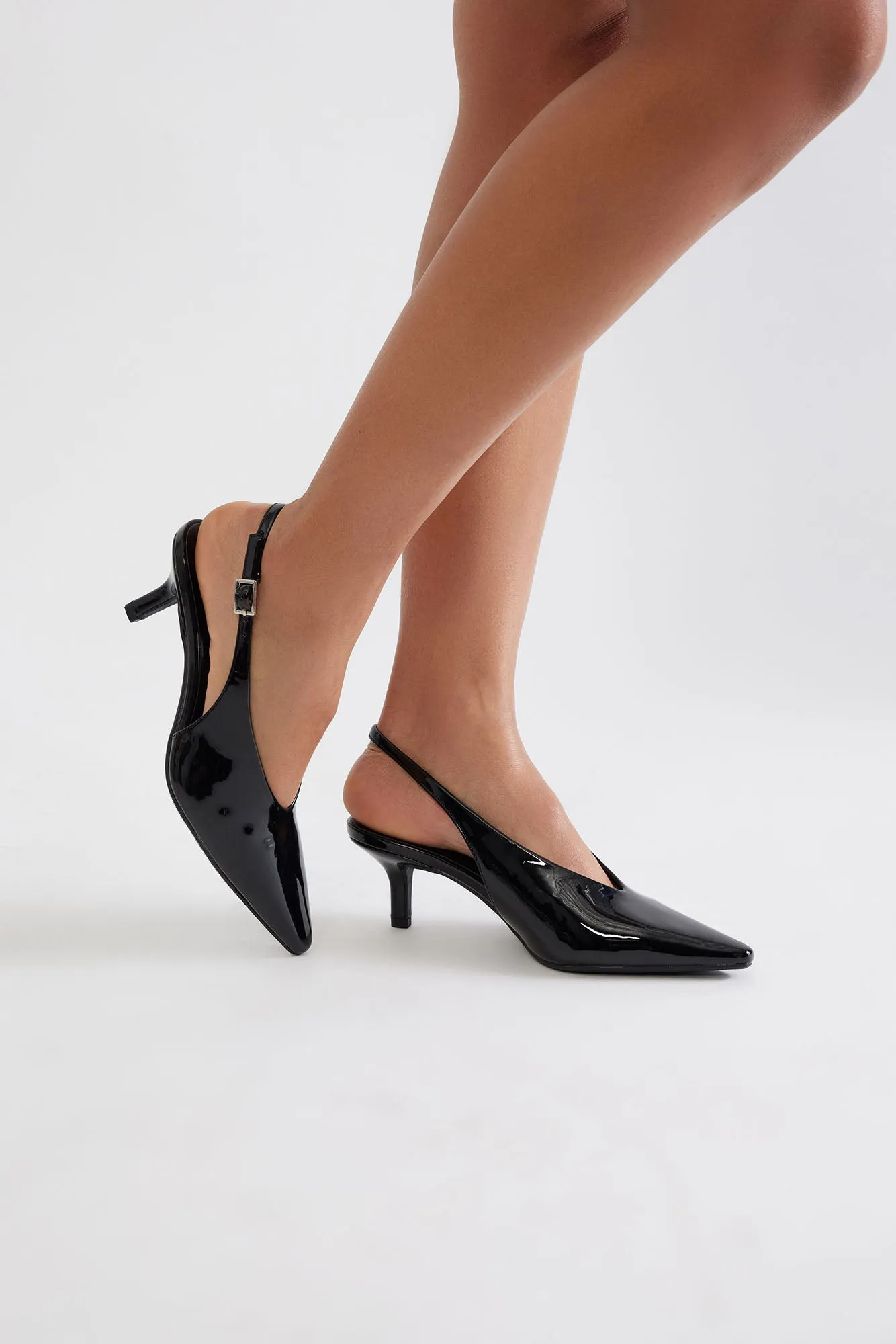 Azuka Slingback Mid Heels Pumps - Black