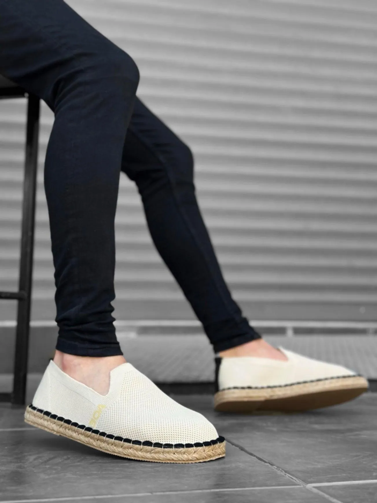 BA0224 Comfortable Flat Sole Espadrilles Knitted Knitwear Beige Casual Men's Shoes