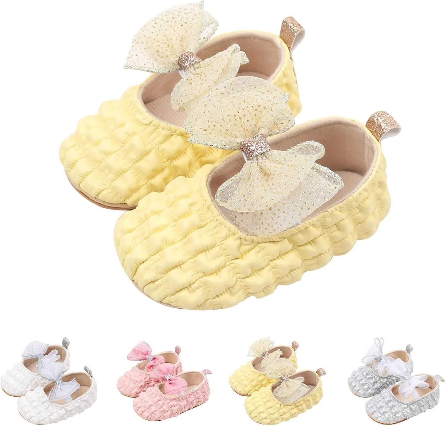 Baby Girls Mary Jane Dress Shoes with Bowknot Newborn Infant Cute Wedding Formal Shoes First Walkers for Toddler