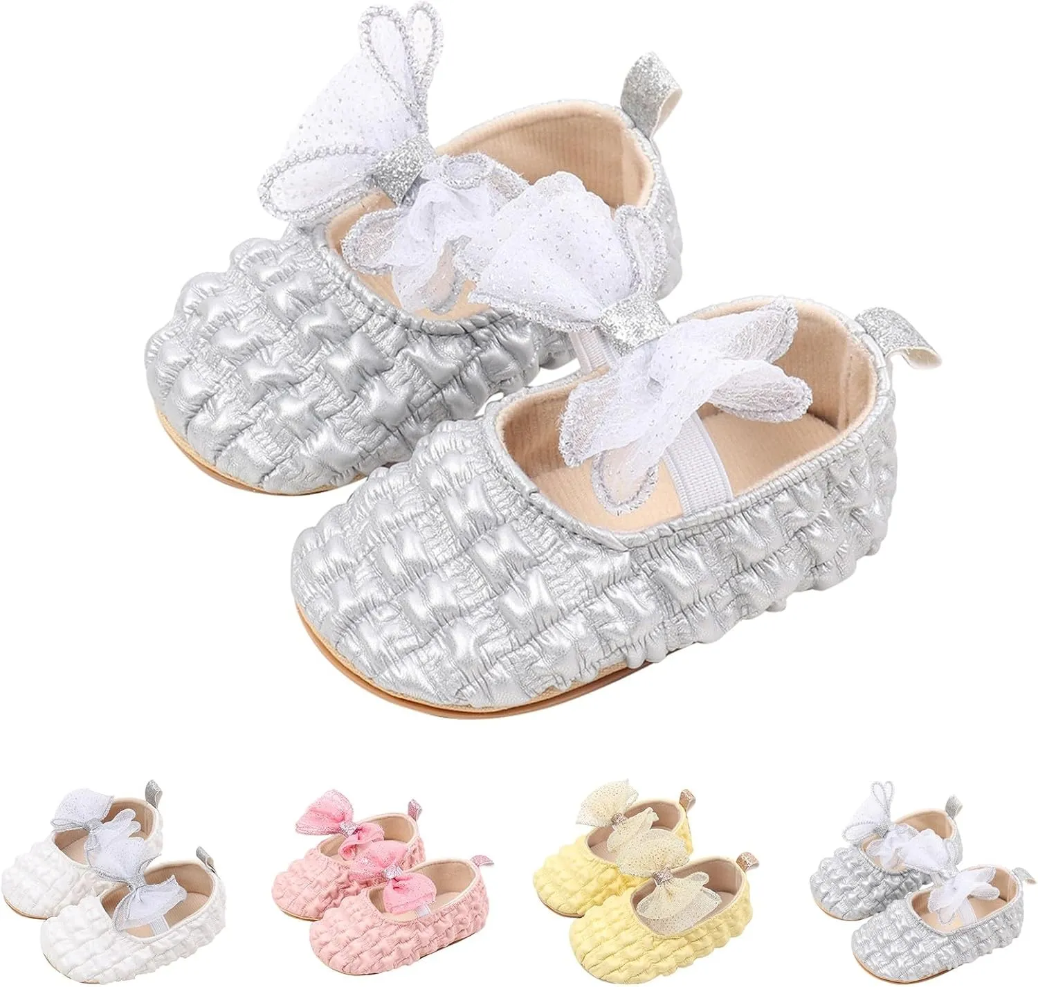 Baby Girls Mary Jane Dress Shoes with Bowknot Newborn Infant Cute Wedding Formal Shoes First Walkers for Toddler