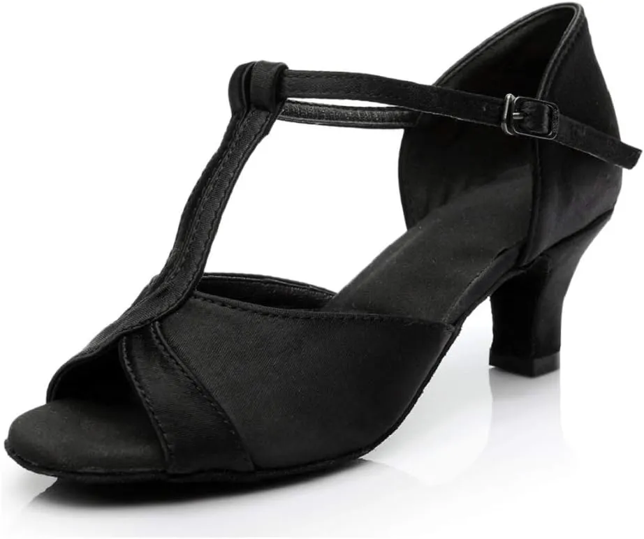 Ballroom Dance Shoes T-strap Suede Silk 2" Heels Latin Salsa Bachata Performance Dance Shoes for Woman and Teens Practice Performance