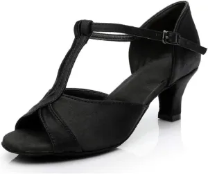 Ballroom Dance Shoes T-strap Suede Silk 2" Heels Latin Salsa Bachata Performance Dance Shoes for Woman and Teens Practice Performance
