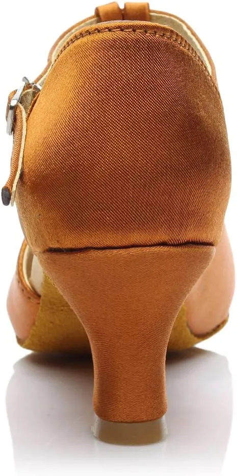 Ballroom Dance Shoes T-strap Suede Silk 2" Heels Latin Salsa Bachata Performance Dance Shoes for Woman and Teens Practice Performance