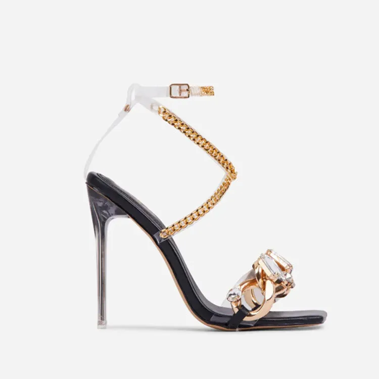 Big Bling Rhinestone Strap Sandal Heels