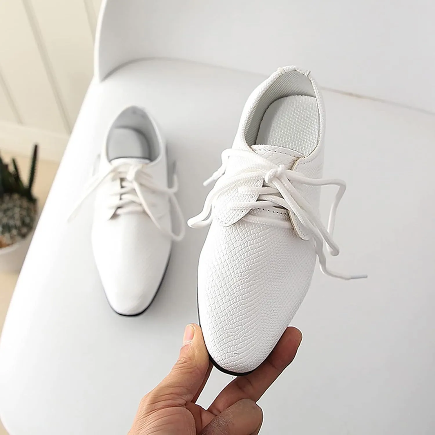 Boys Derby Leather Formal Dress Shoes Pointed Toe Oxford Lace Up Wedding Party Performance Prom Dress up Shoes