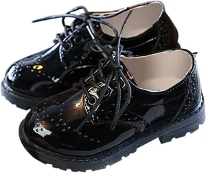 Boys Girls Leather Lace-up xfords niform Dress Shoes Lightweight Comfort Soft Rubber Sole Fashion Loafer