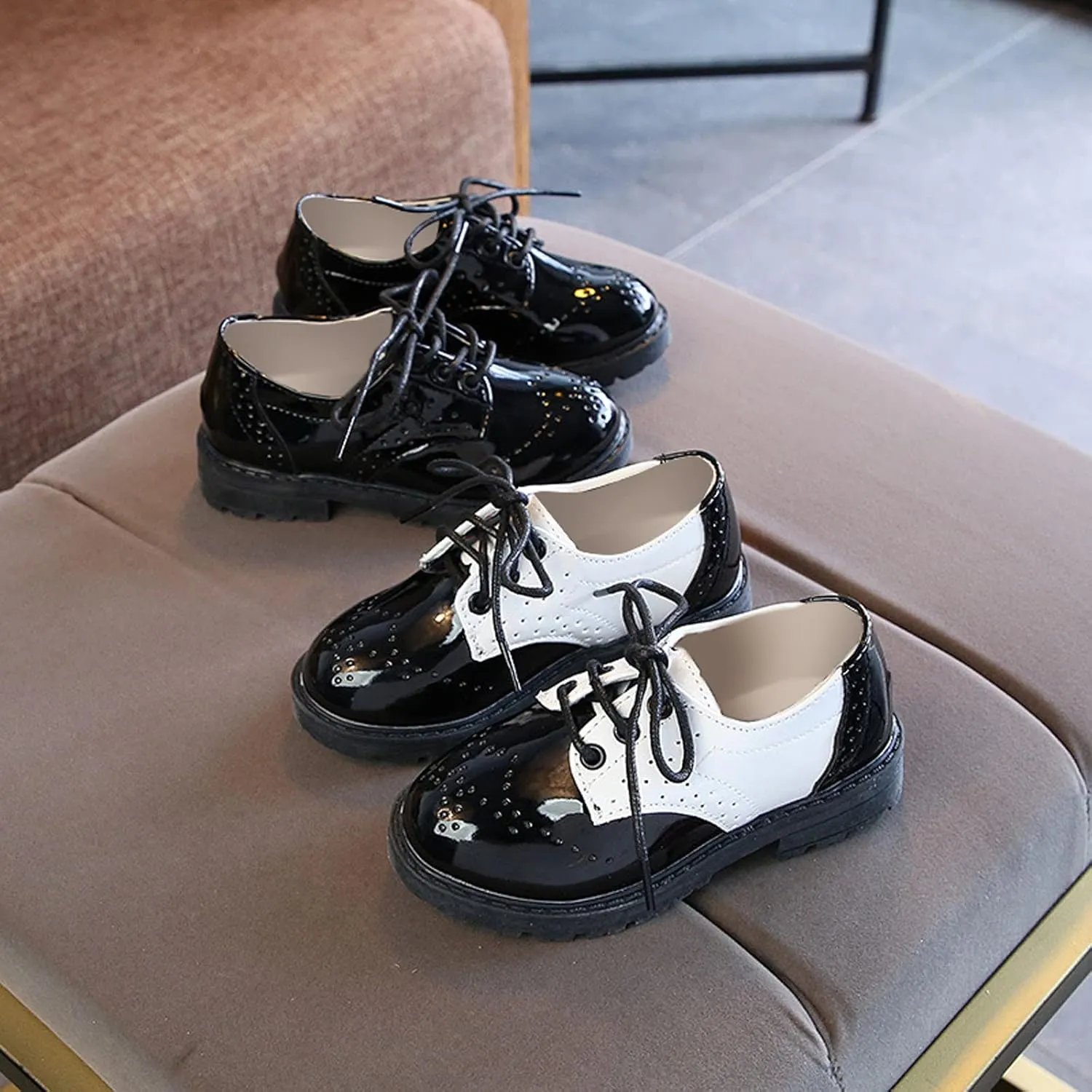Boys Girls Leather Lace-up xfords niform Dress Shoes Lightweight Comfort Soft Rubber Sole Fashion Loafer