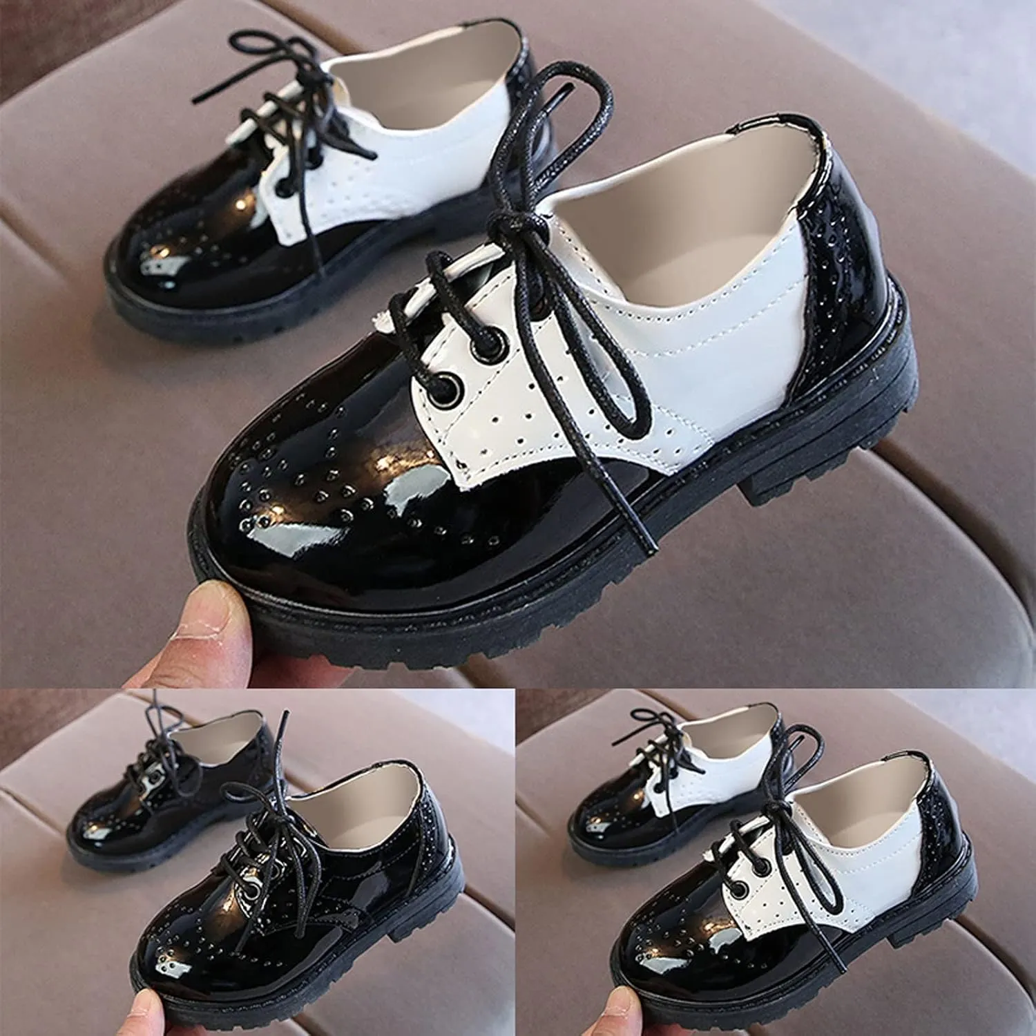 Boys Girls Leather Lace-up xfords niform Dress Shoes Lightweight Comfort Soft Rubber Sole Fashion Loafer