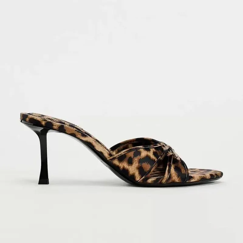 Chic Bow Leopard Print Kitten Heel Sandals - Trendy & Comfortable