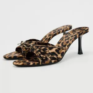 Chic Bow Leopard Print Kitten Heel Sandals - Trendy & Comfortable