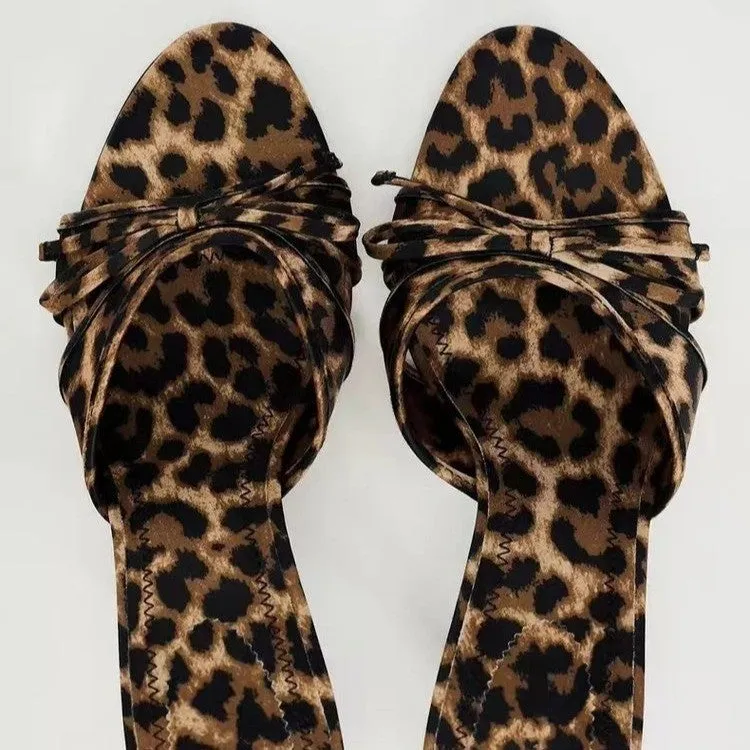 Chic Bow Leopard Print Kitten Heel Sandals - Trendy & Comfortable
