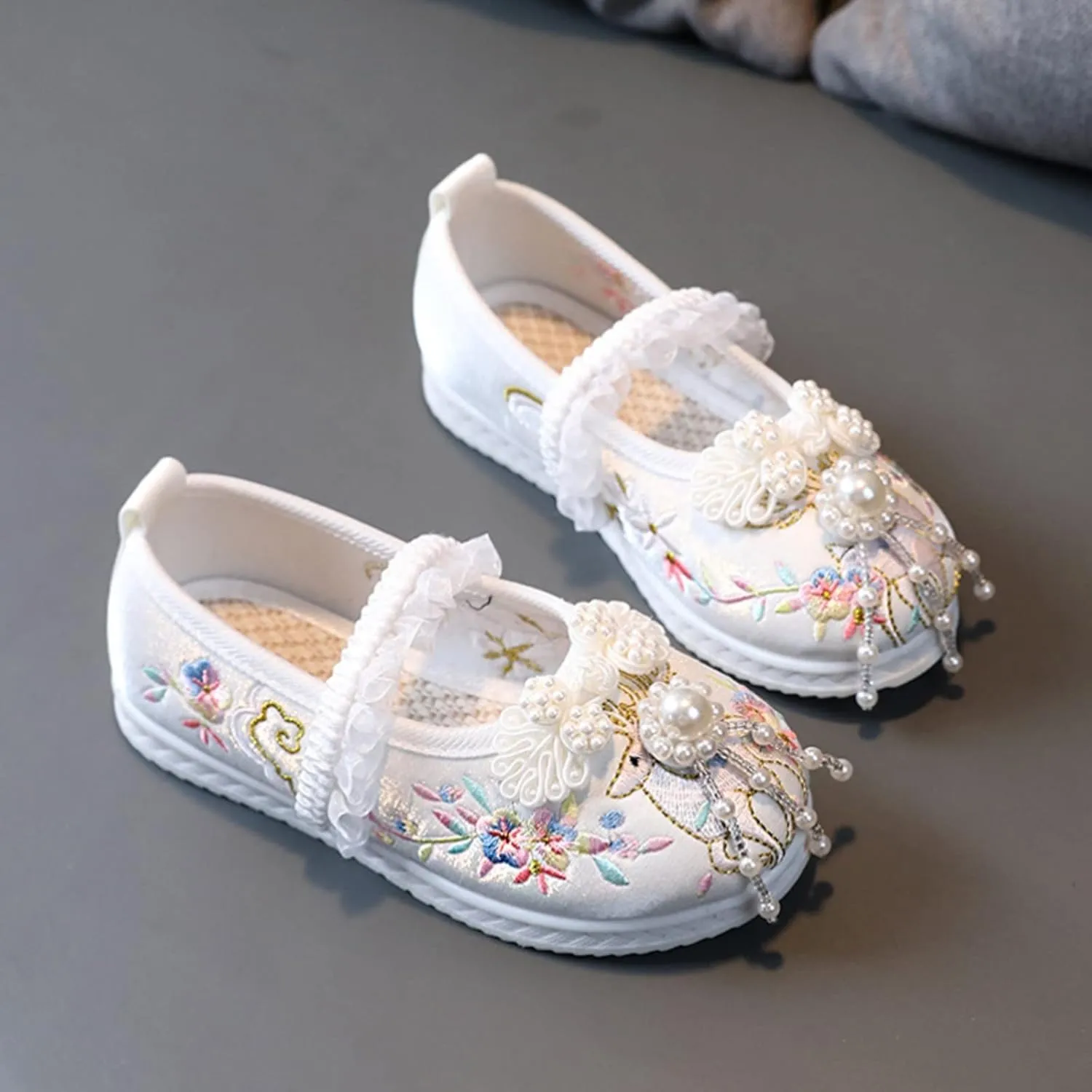 Children Mary Jane Shoes Girls Flat Bottomed Embroidered Sandals Comfort Toddler Performance Party Wedding Shoes