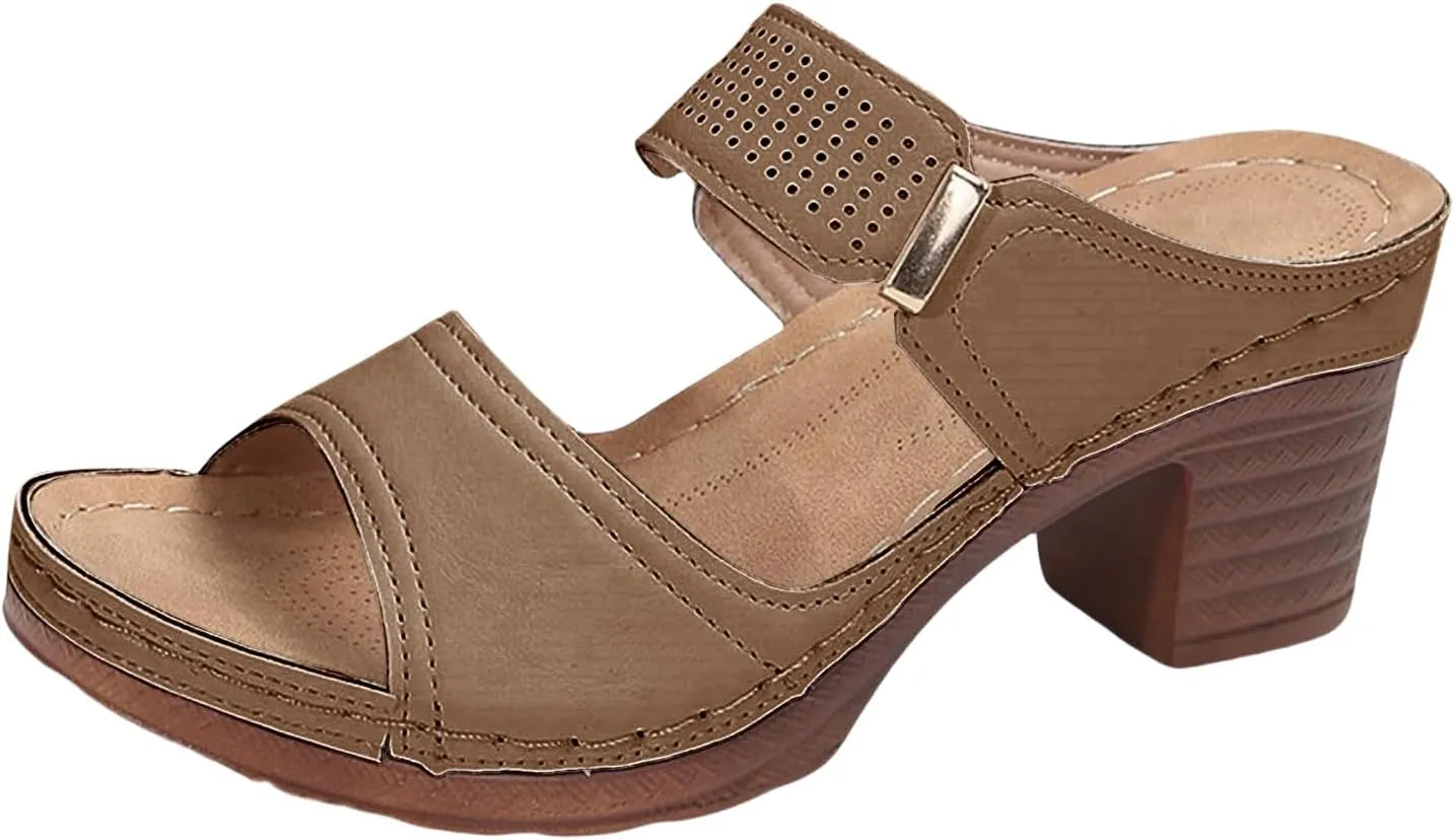 Chunky Heel Sandals for Women 2025 Summer Two Strap Wedge Sandals Open Toe Ankle Strap Slingback Wedges, Comfortable Slip On Chunky Heeled Sandal Beach Walking Shoes for Daily Wear