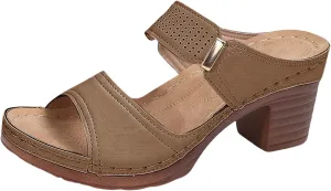 Chunky Heel Sandals for Women 2025 Summer Two Strap Wedge Sandals Open Toe Ankle Strap Slingback Wedges, Comfortable Slip On Chunky Heeled Sandal Beach Walking Shoes for Daily Wear