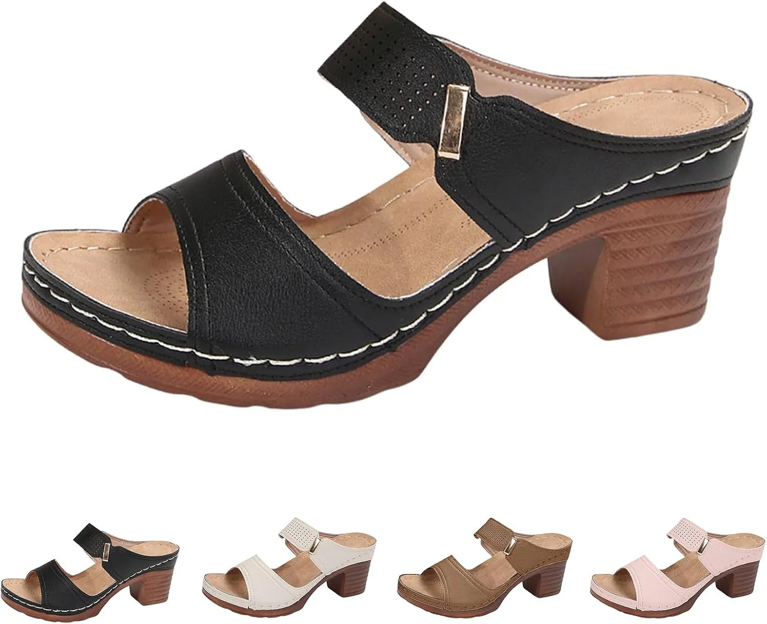Chunky Heel Sandals for Women 2025 Summer Two Strap Wedge Sandals Open Toe Ankle Strap Slingback Wedges, Comfortable Slip On Chunky Heeled Sandal Beach Walking Shoes for Daily Wear