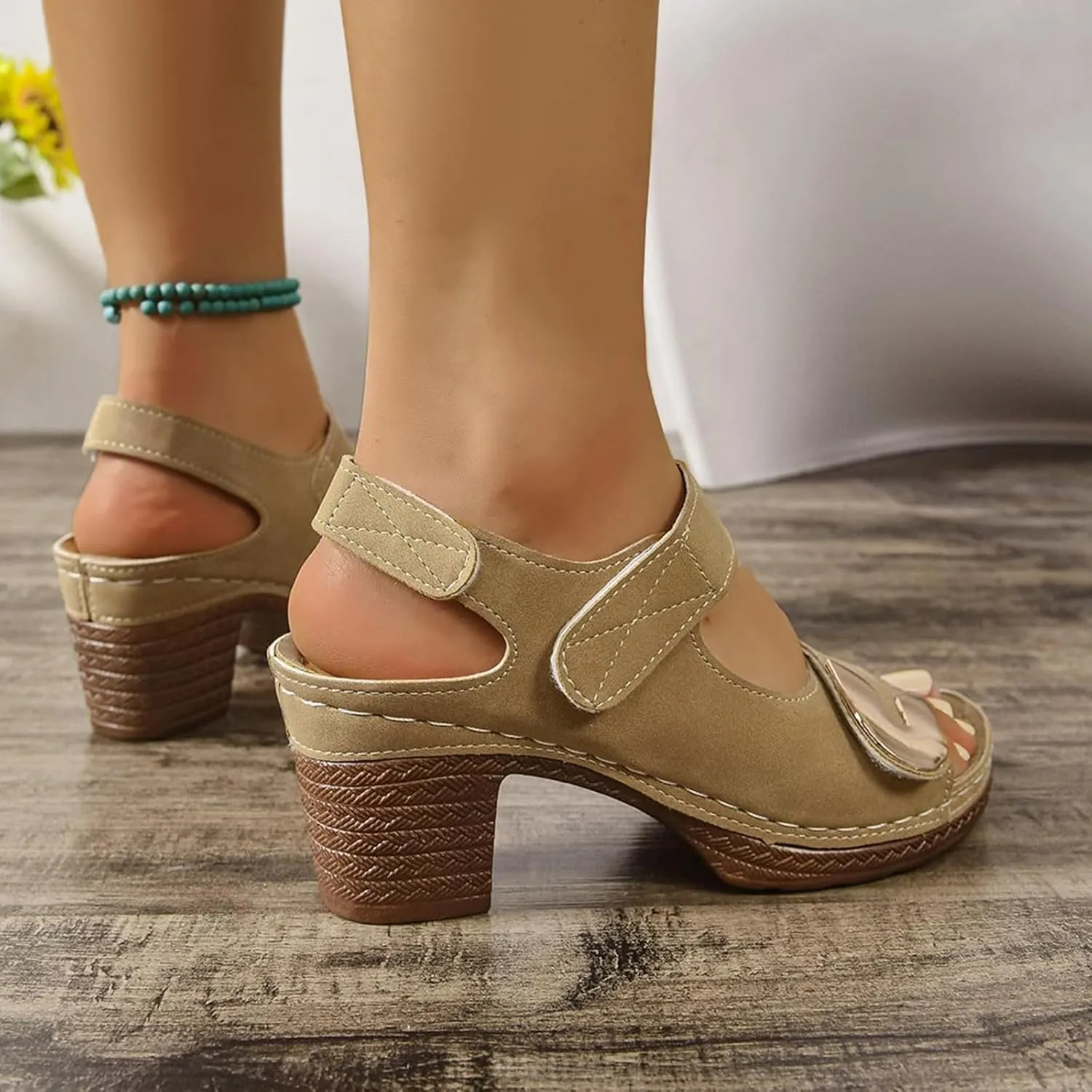 Chunky Heel Sandals for Women Summer Comfortable Dressy Orthopedic Wedge Sandals Open Toe Ankle Strap Slingback Walking Shoes with Adjustable Hook Loop