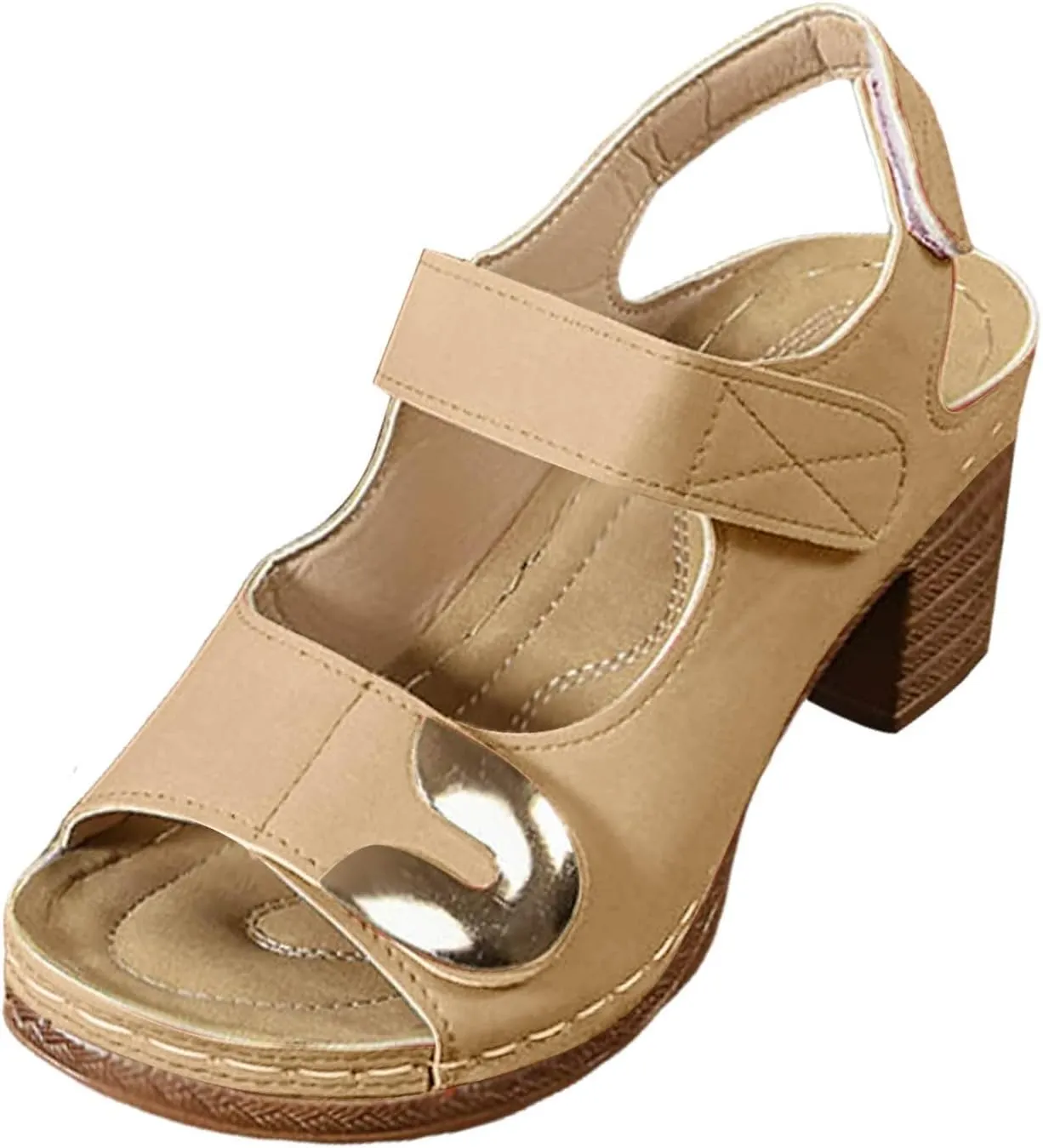 Chunky Heel Sandals for Women Summer Comfortable Dressy Orthopedic Wedge Sandals Open Toe Ankle Strap Slingback Walking Shoes with Adjustable Hook Loop