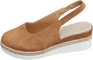 Closed Toe Espadrilles Platform Wedge Sandals, 2025 Summer Backless Casual Adjustable Ankle Strap Platform Sandals Comfortable Wide Width Slingback Beach Walking Fashion Low Heel Sandal