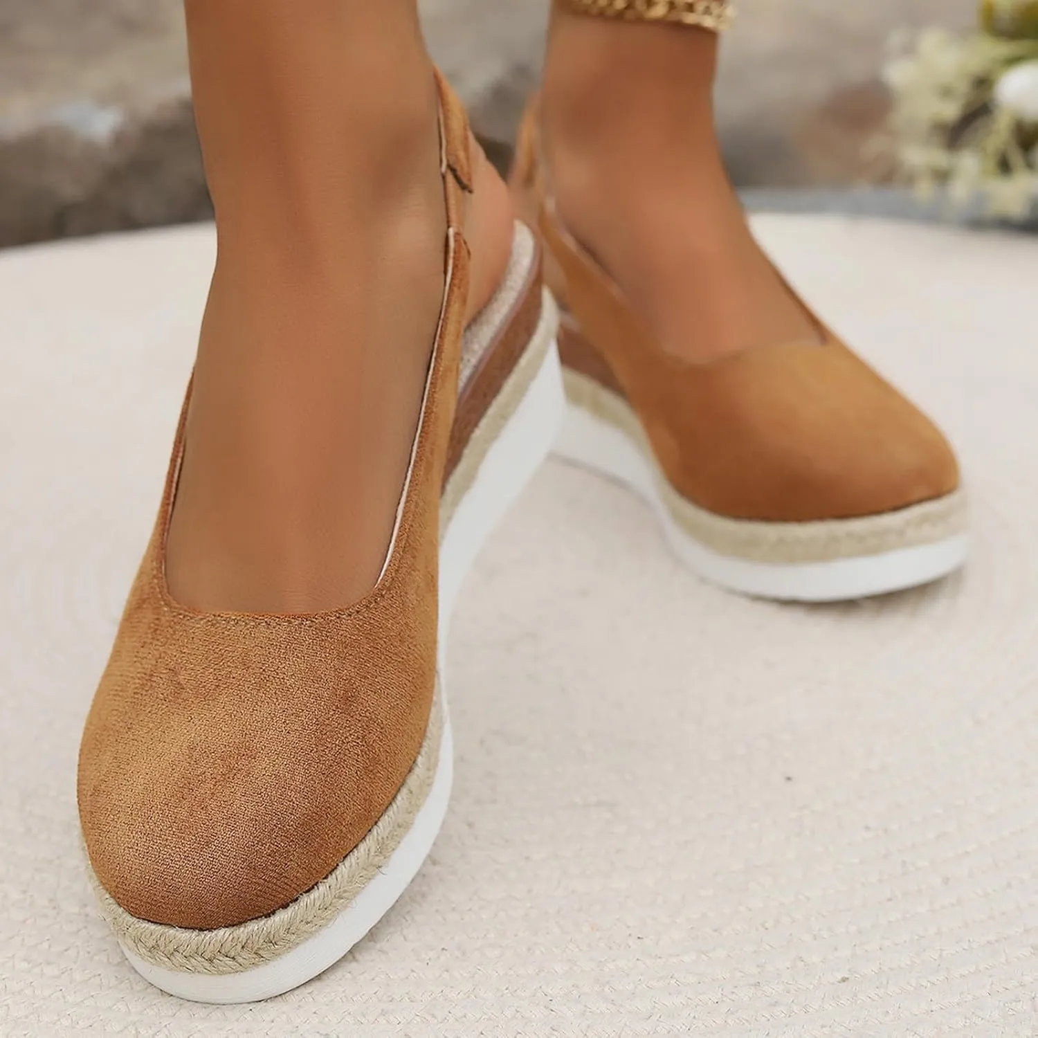 Closed Toe Espadrilles Platform Wedge Sandals, 2025 Summer Backless Casual Adjustable Ankle Strap Platform Sandals Comfortable Wide Width Slingback Beach Walking Fashion Low Heel Sandal