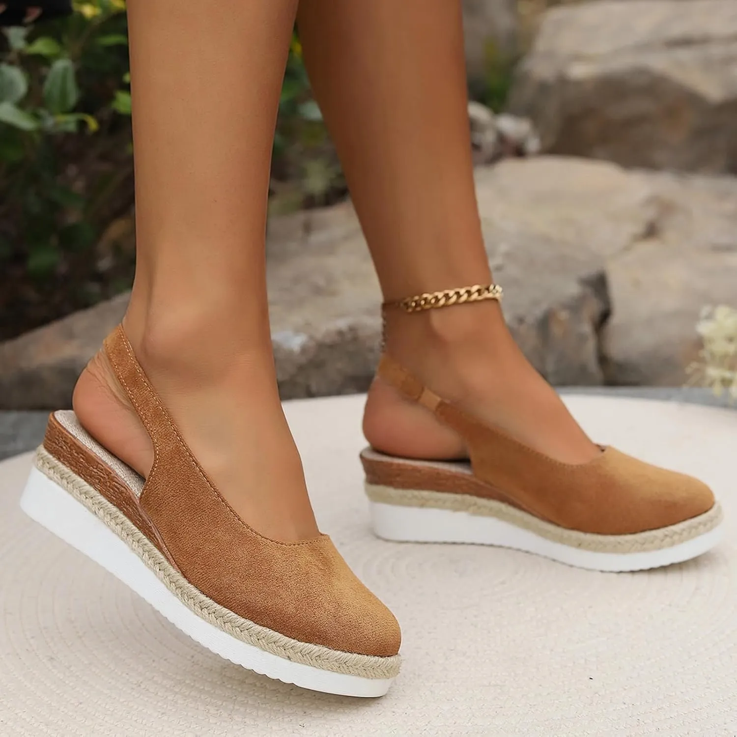 Closed Toe Espadrilles Platform Wedge Sandals, 2025 Summer Backless Casual Adjustable Ankle Strap Platform Sandals Comfortable Wide Width Slingback Beach Walking Fashion Low Heel Sandal
