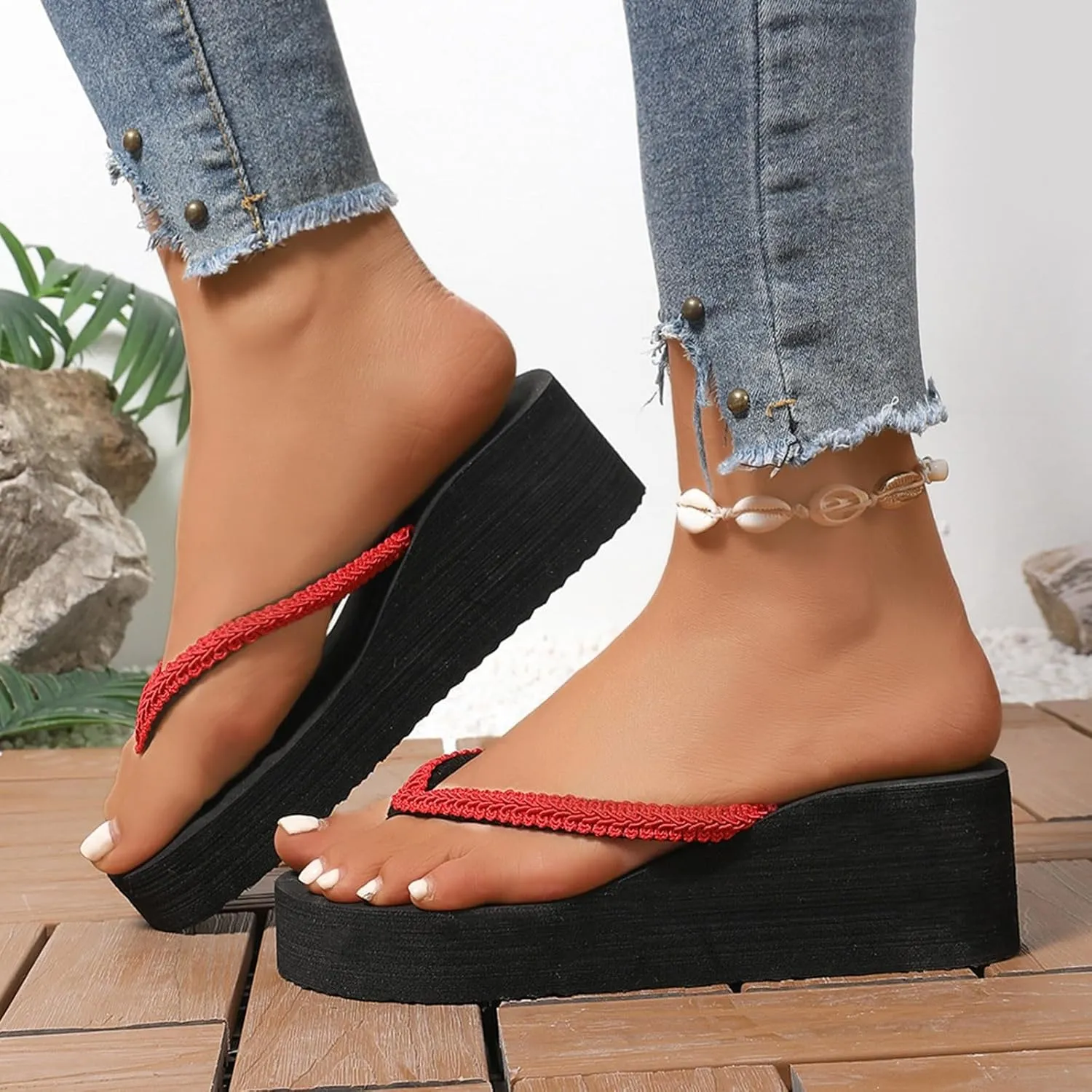 Comfortable Vacation Thong Sandals Women's Open Toe Fashion Flip Flops Fashion Outwear Slope Heel Beach Daily Vacation