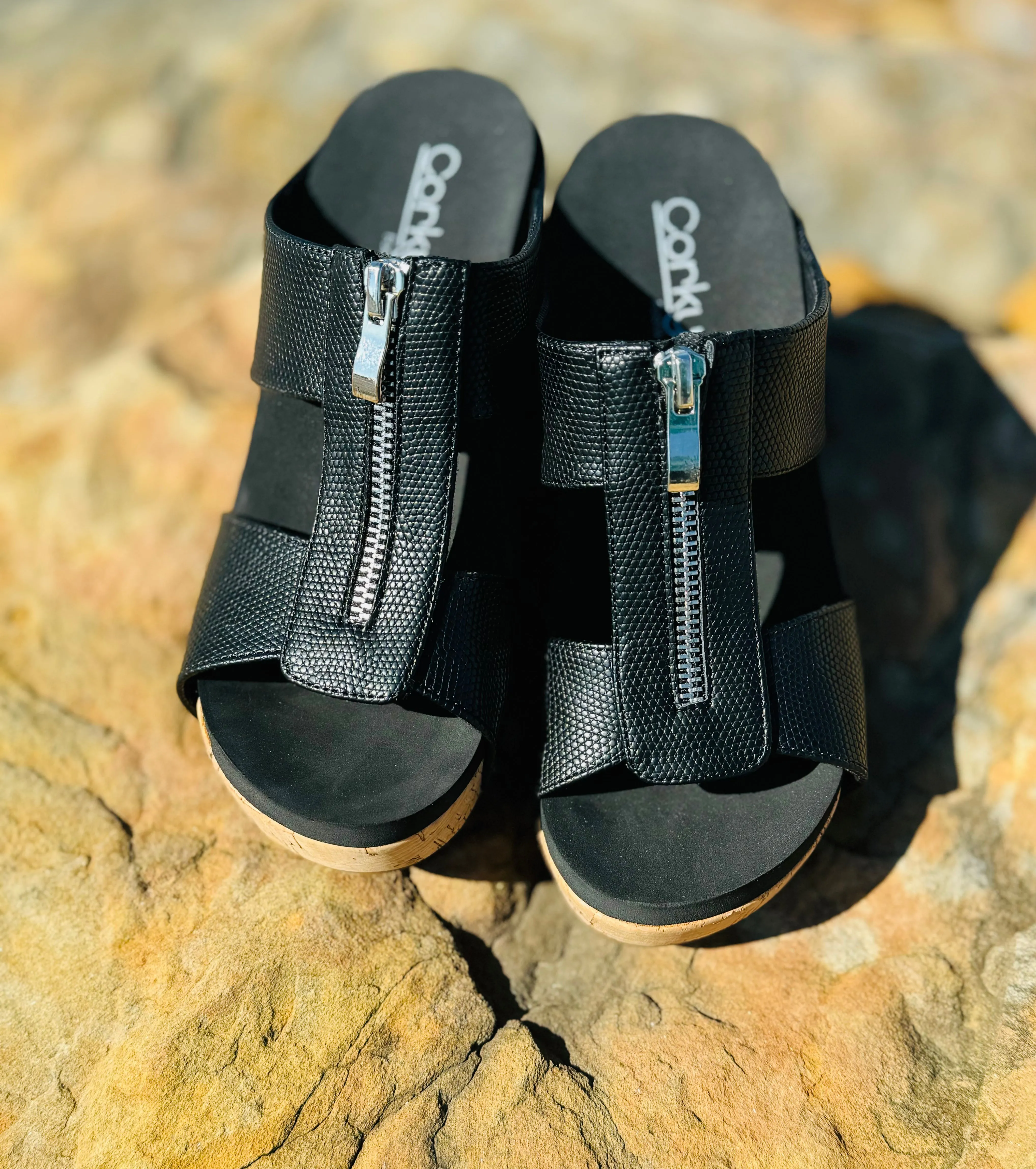 Corky's Taboo Wedge Sandal in Black