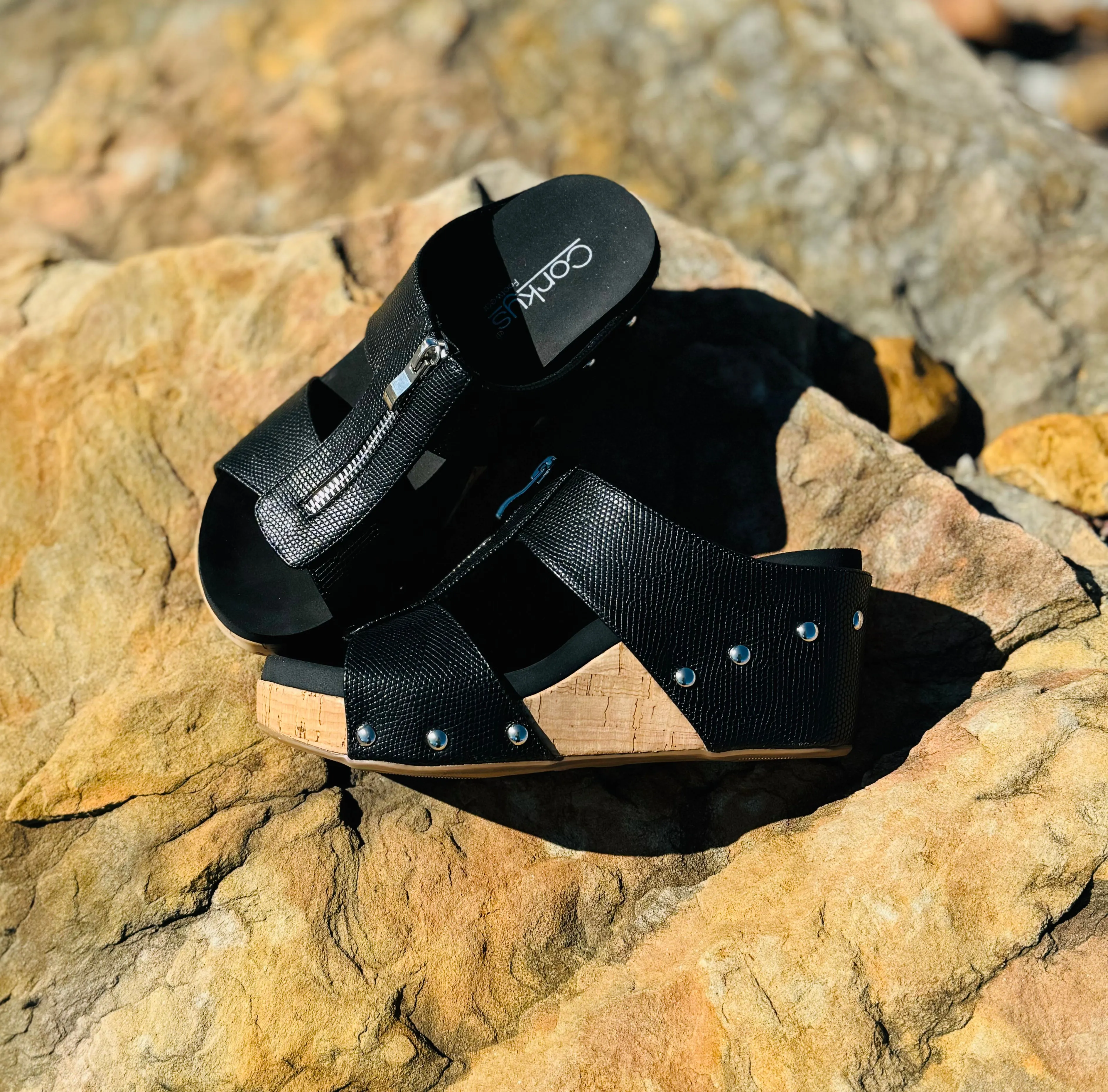 Corky's Taboo Wedge Sandal in Black