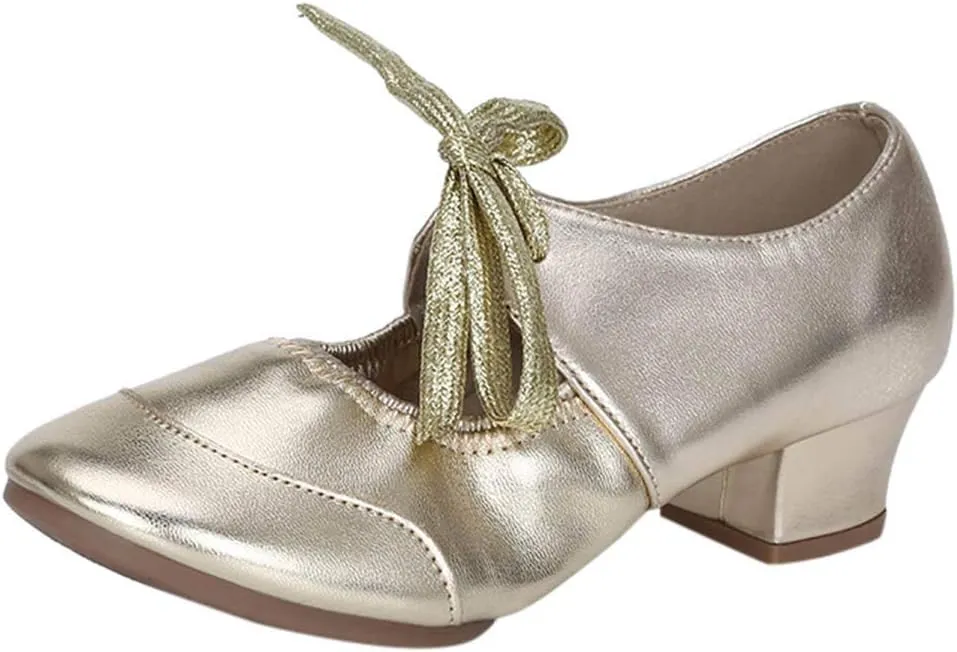 CsgrFagr Women Ladies Dancing Prom Ballroom Latin Ballet Dance Singles Shoes Slingback Dress Heels Women (Gold, 6)