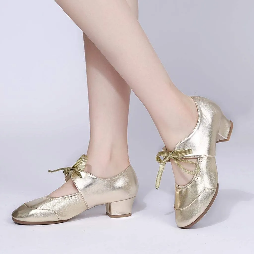 CsgrFagr Women Ladies Dancing Prom Ballroom Latin Ballet Dance Singles Shoes Slingback Dress Heels Women (Gold, 6)