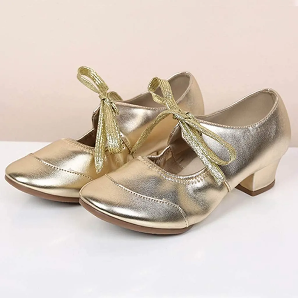 CsgrFagr Women Ladies Dancing Prom Ballroom Latin Ballet Dance Singles Shoes Slingback Dress Heels Women (Gold, 6)