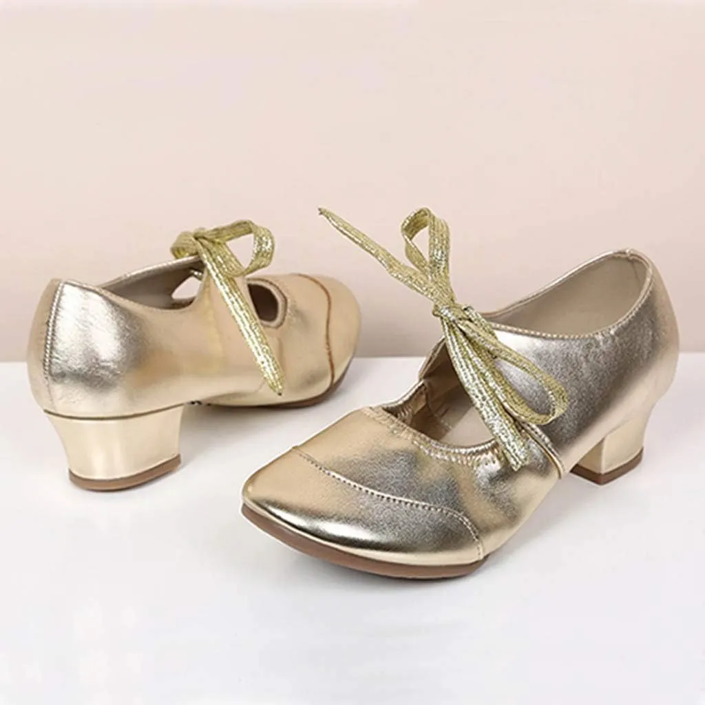 CsgrFagr Women Ladies Dancing Prom Ballroom Latin Ballet Dance Singles Shoes Slingback Dress Heels Women (Gold, 6)