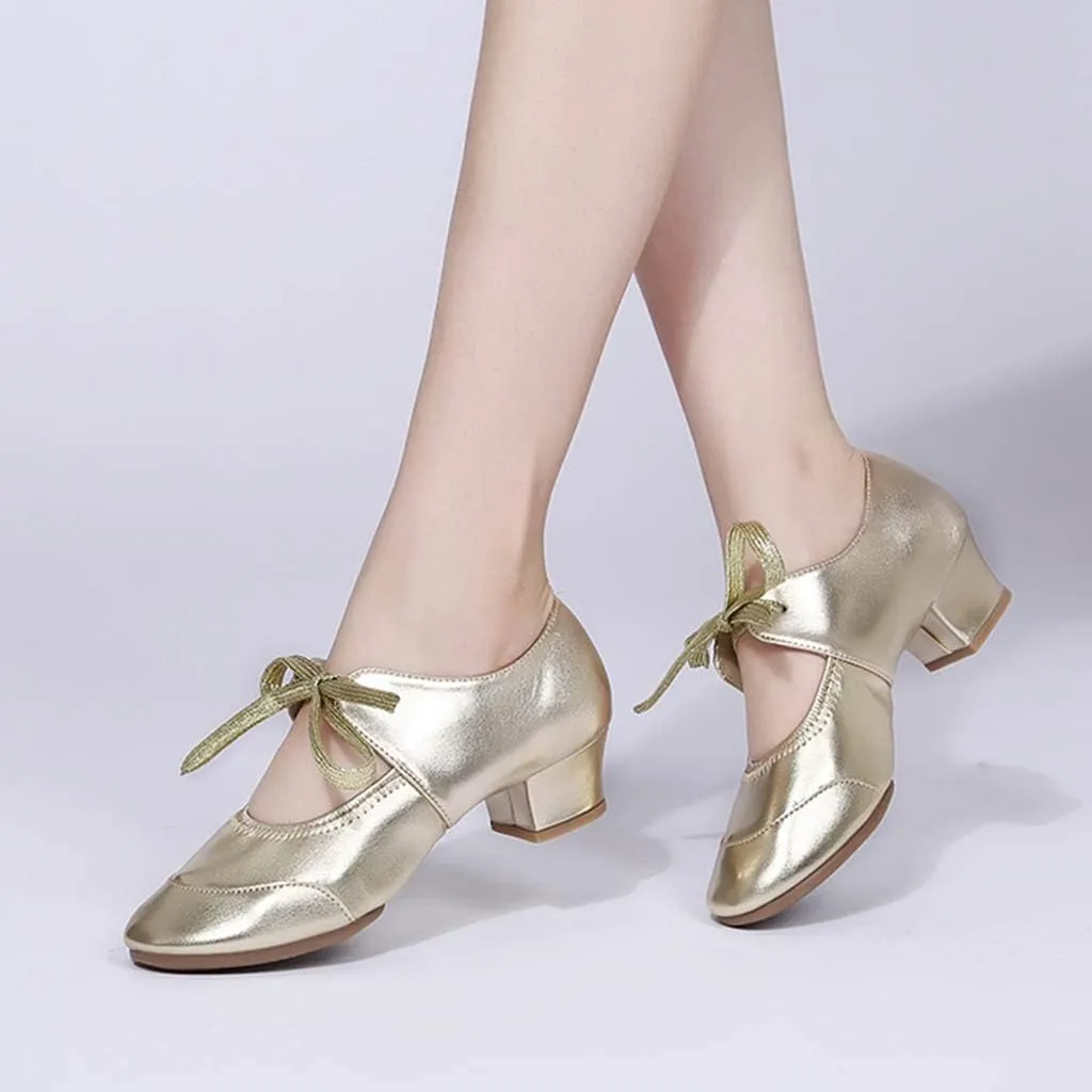 CsgrFagr Women Ladies Dancing Prom Ballroom Latin Ballet Dance Singles Shoes Slingback Dress Heels Women (Gold, 6)