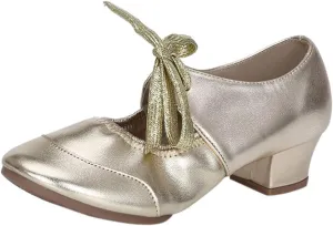 CsgrFagr Women Ladies Dancing Prom Ballroom Latin Ballet Dance Singles Shoes Slingback Dress Heels Women (Gold, 6)