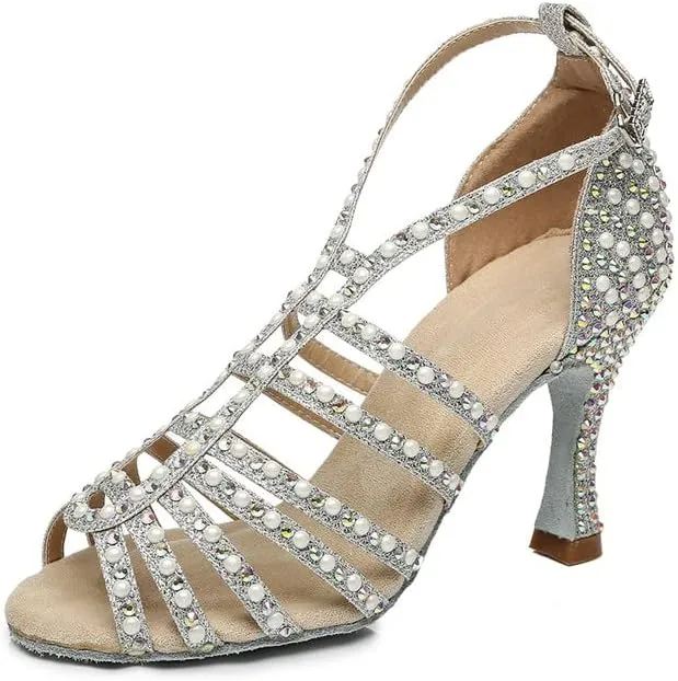 DKZSYIM Women's Satin Latin Dance Shoes Ballroom Performance Shoes,Model YCL413