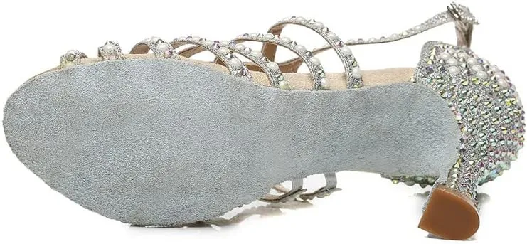 DKZSYIM Women's Satin Latin Dance Shoes Ballroom Performance Shoes,Model YCL413