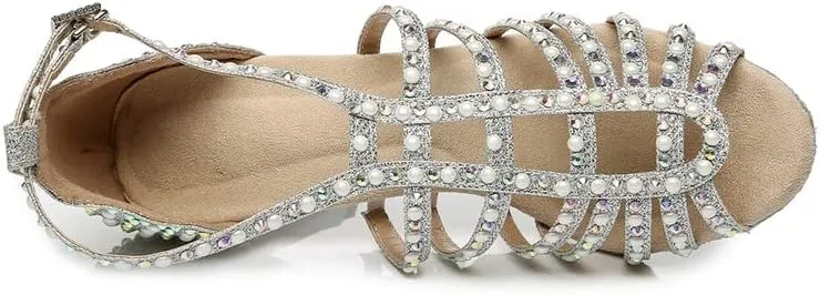 DKZSYIM Women's Satin Latin Dance Shoes Ballroom Performance Shoes,Model YCL413