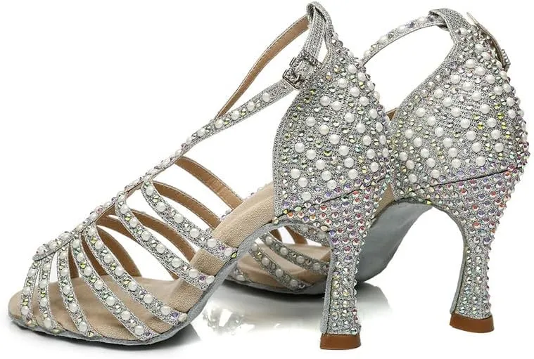 DKZSYIM Women's Satin Latin Dance Shoes Ballroom Performance Shoes,Model YCL413