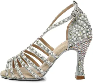 DKZSYIM Women's Satin Latin Dance Shoes Ballroom Performance Shoes,Model YCL413